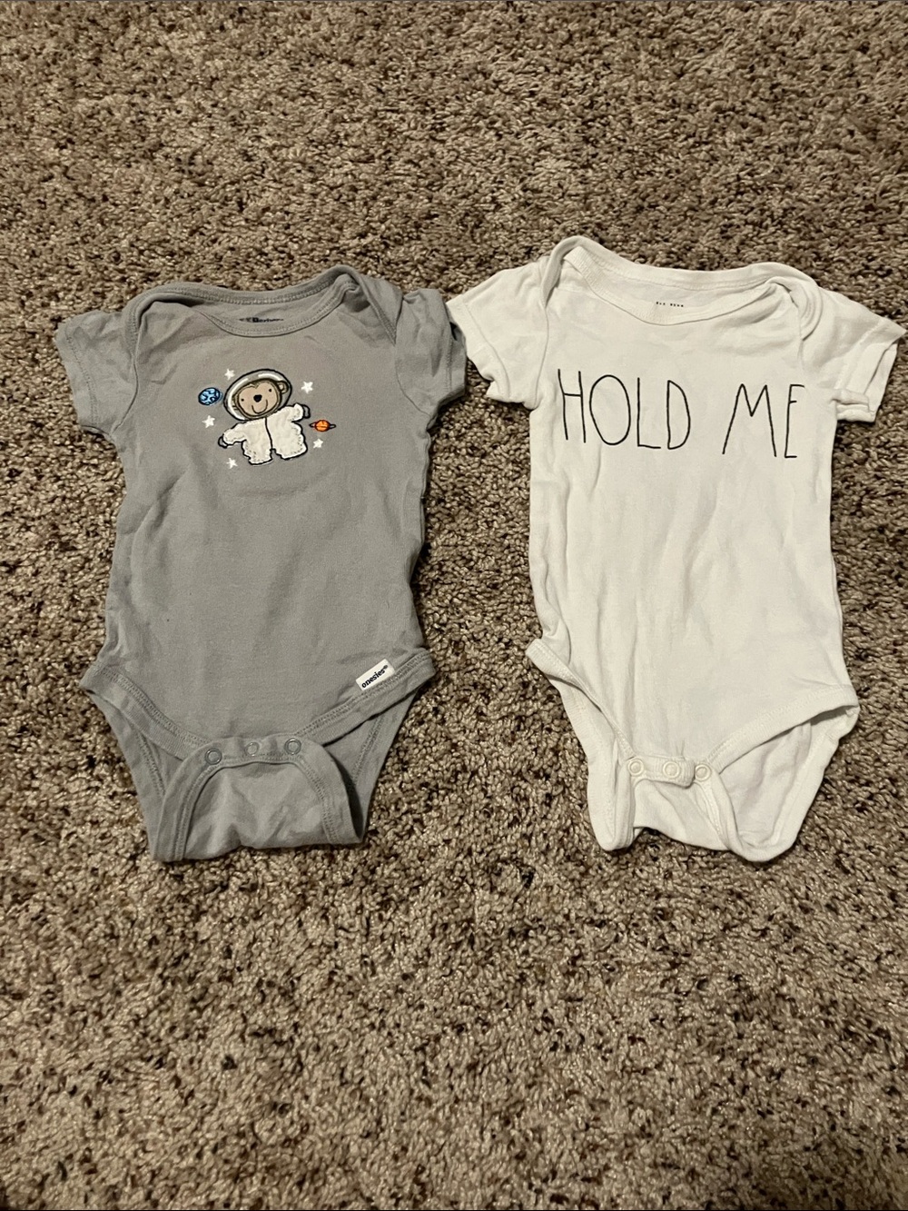 Gray monkey astronaut and White “hold me” Baby Bodysuits set of 2
